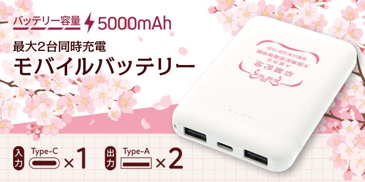 最大2台同時充電 モバイルバッテリー 5000mAh